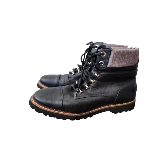 Nautica Faylene Black Faux Leather Cap Toe Lace Up Boots Women's Size 10 - Picture 1 of 9